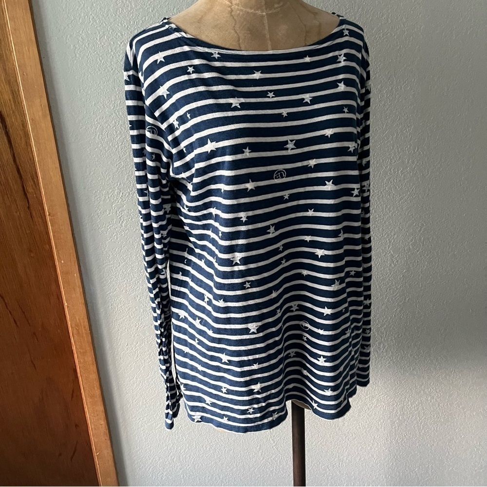 UNIFORM EXPERIMENT x FRAGMENT sz 2 M Long Sleeve Striped Blue Boatneck Tā¦